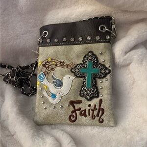 Faith Embroidered Crossbody Bag - Brown and Cream